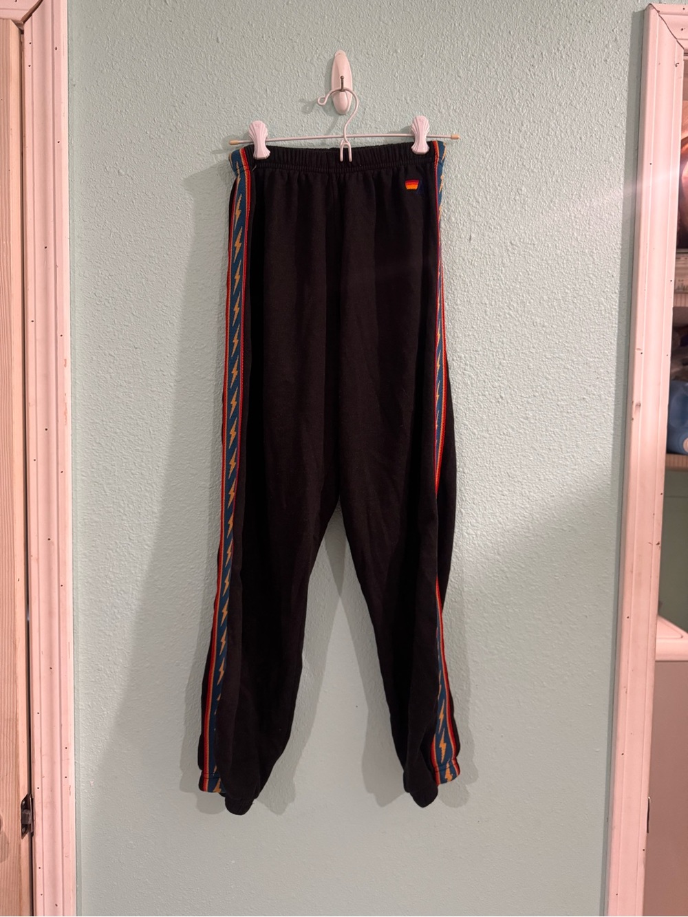 Aviator Nation Bolt Striped Black Joggers with Multicolor Side Stripe